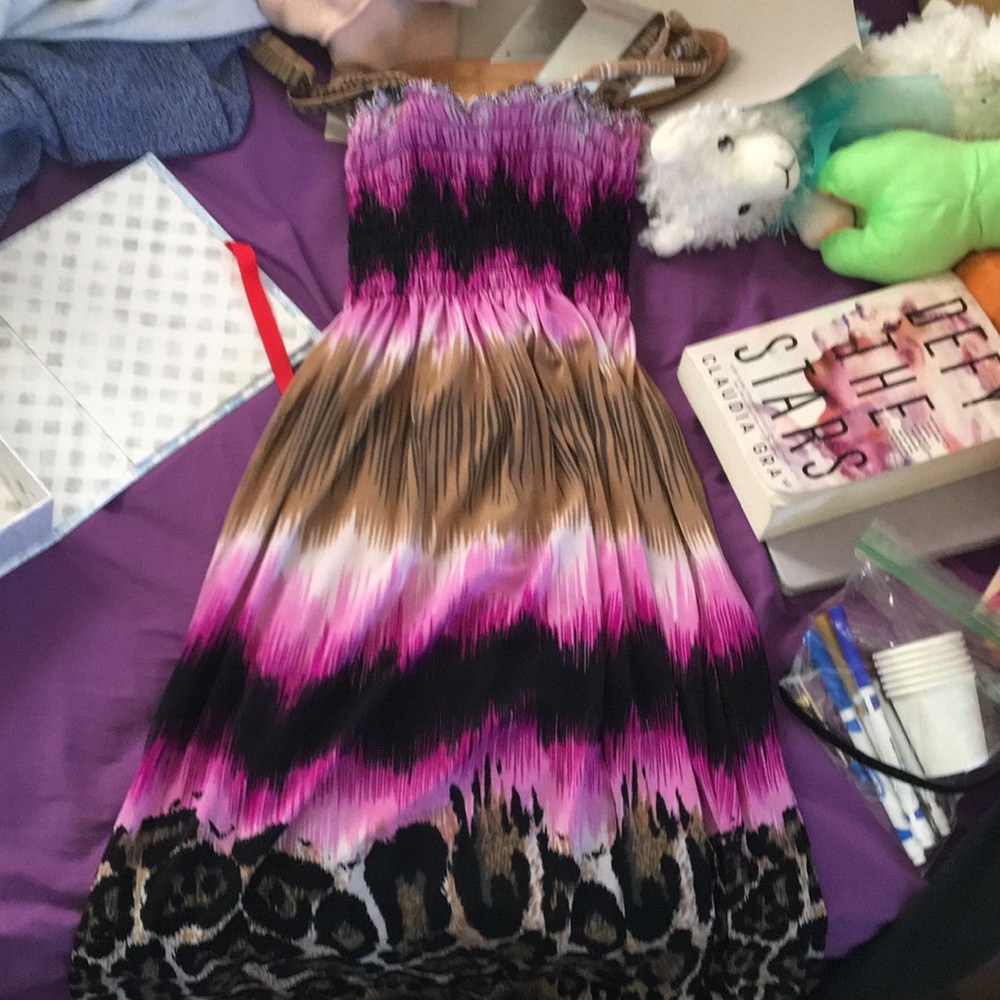 Purple, brown, black cheetah print dress